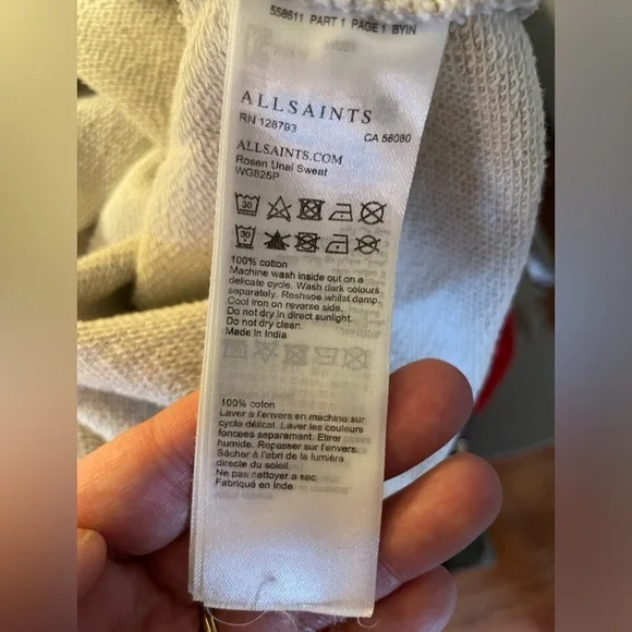 All Saints "Rosen Unai Sweat Cold Shoulder Sweatshirt Sz Medium - Picture 7 of 8